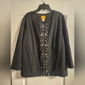 RUBY RD. Women's Black Zip Up Jacket with Beaded Embellishment | Size 18W